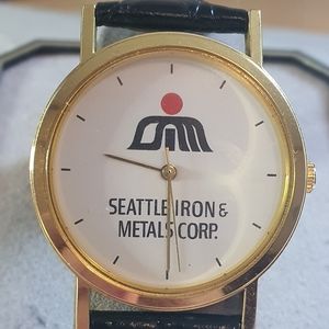 Protyme Goldtone Seattle Iron & Metals Corp Promotional Leather Men's Watch